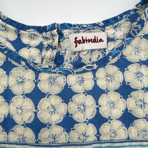Fabindia 100 % Cotton Blue Floral Boho Cottagecore Lightweight Woman’s Shirt M - Picture 9 of 13